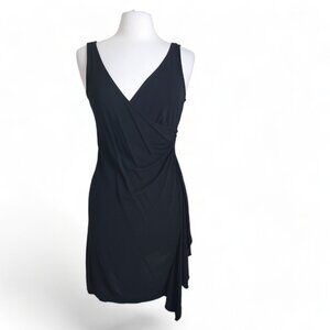 Diane Von Furstenberg Black Faux Wrap Dress Women Size 8 V Neck Sleeveless‎